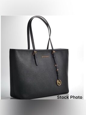 Michael Kors Jet Set Travel Tote Black Saffiano Leather Zipper Top Handbag